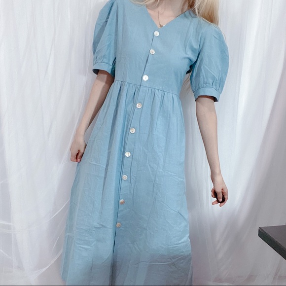 Korean Brand Dresses & Skirts - Sky Blue Maxi Dress Puff Shoulders